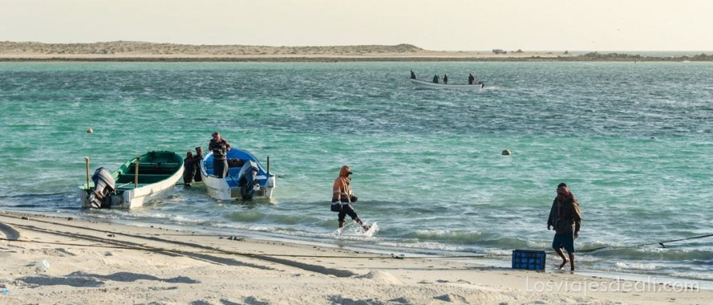 pescadores en una playa de la isla de Masirah