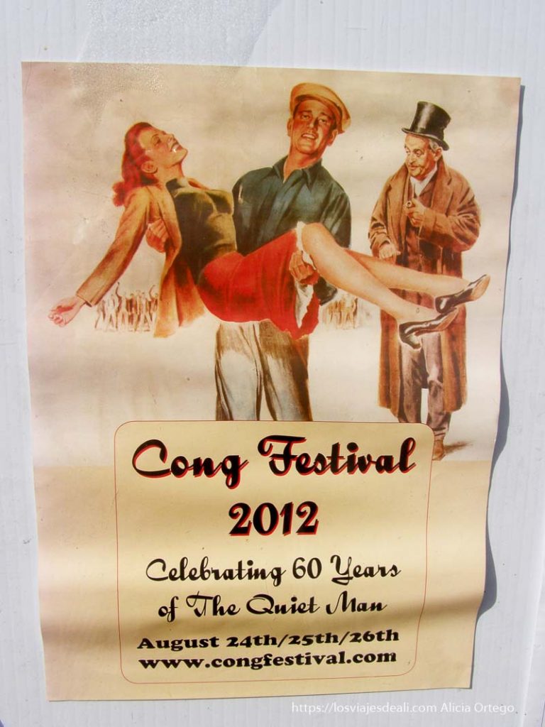cartel anunciando festival de El hombre tranquilo por 60 aniversario en Cong Irlanda